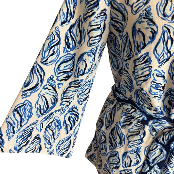 Lilly Pulitzer Resort White Kailen Top Drop In Blue Shells Embellished Tie Waist - Picture 7 of 13